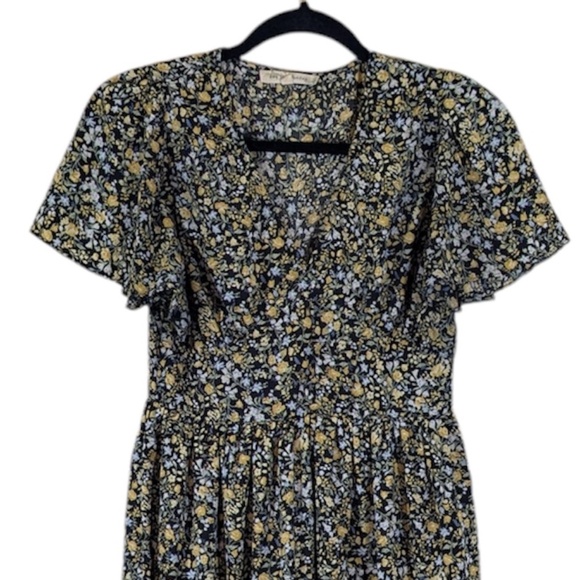 Black & Yellow Floral V-Neck Maxi Dress Size M - Picture 4 of 4